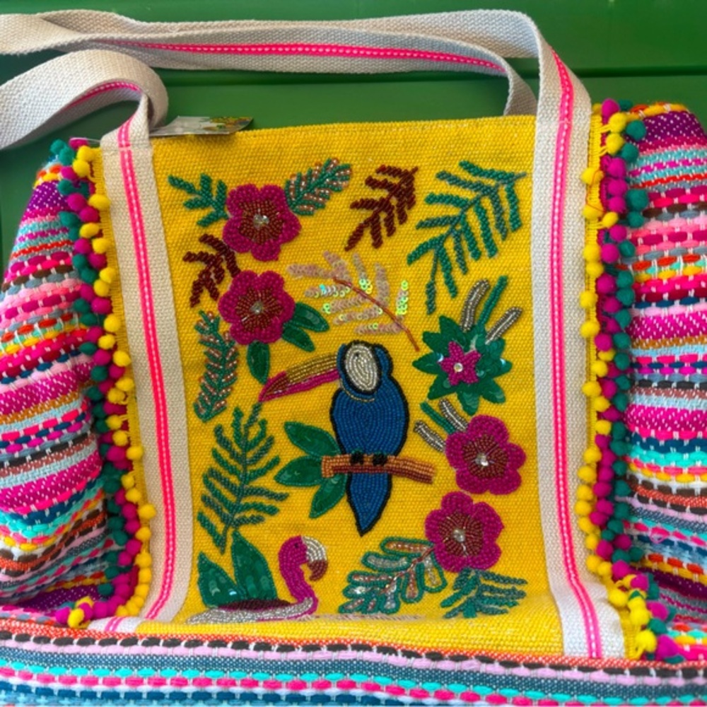 Colorful Embroidered&beaded tote! Fun for the beach the pool or any day/vacay!☀️